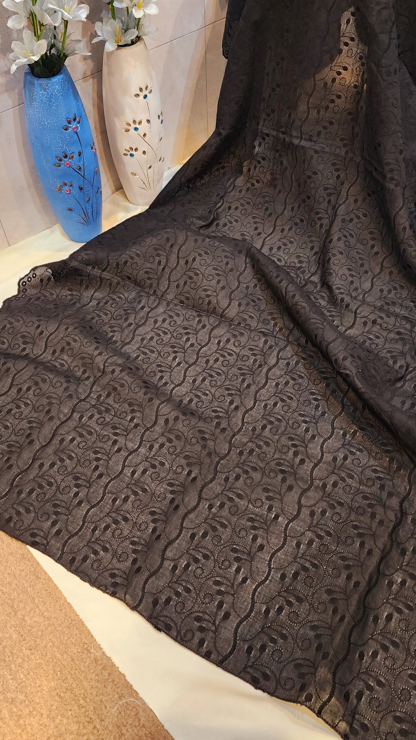 Jet Black chicken shawl fully embroided lawn