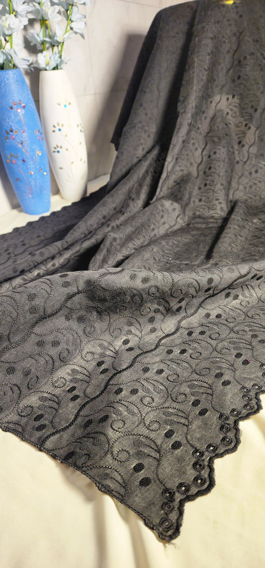 Jet Black chicken shawl fully embroided lawn