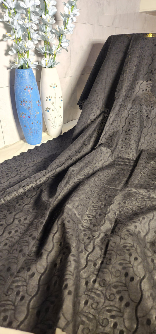 Jet Black chicken shawl fully embroided lawn