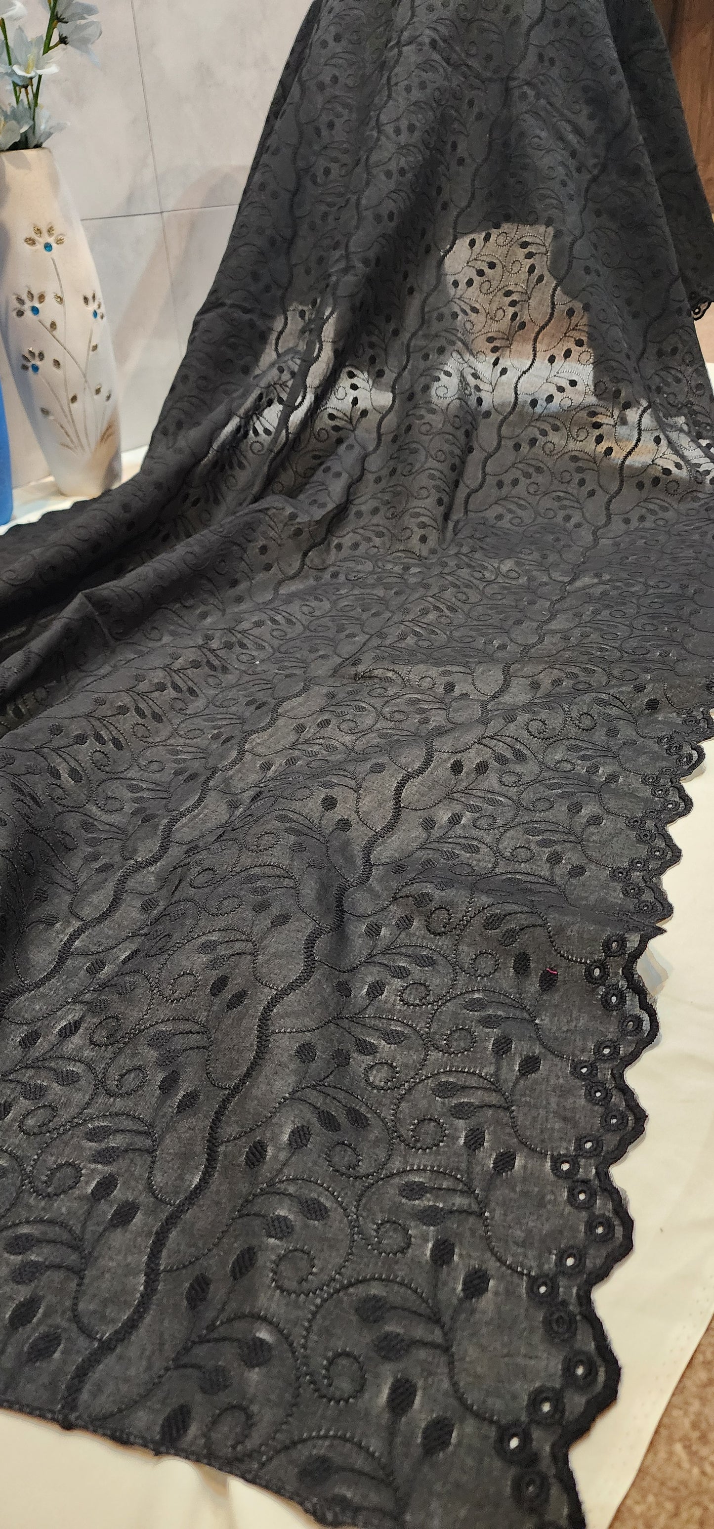 Jet Black chicken shawl fully embroided lawn